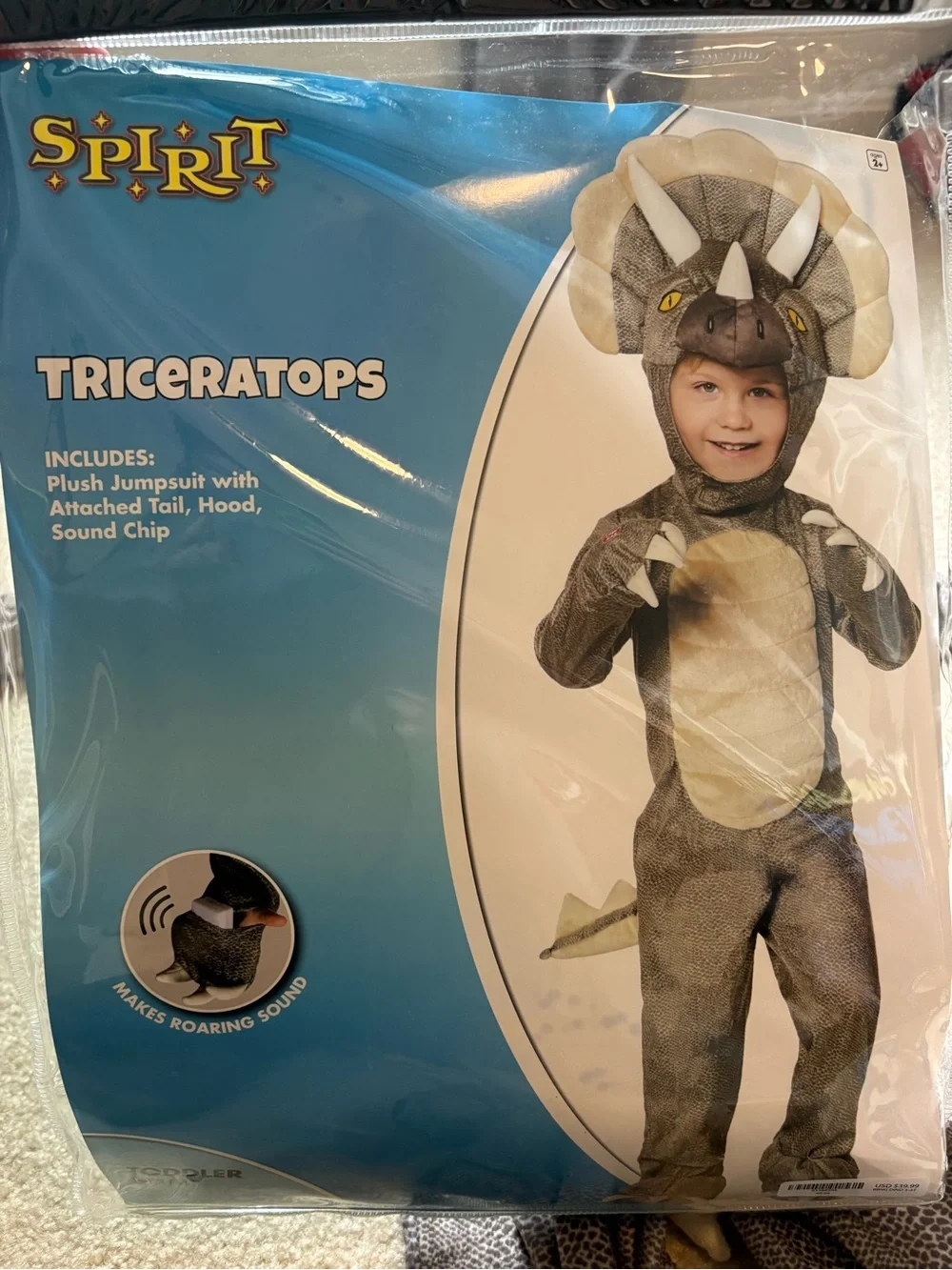 Spirit of Halloween Triceratops Dinosaur Costume in 3T/4T with Roar Sound Box